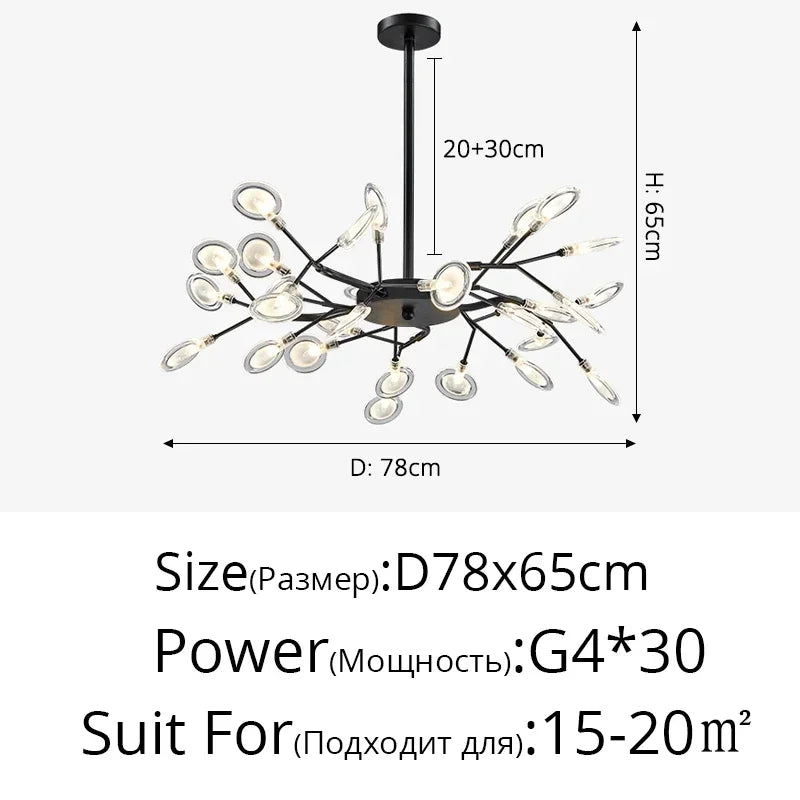 Modern Firefly LED Chandelier Black Gold for Living Room Bedroom Hall Home Decor Indoor Lighting Minimalist Ceiling Pendant Lamp