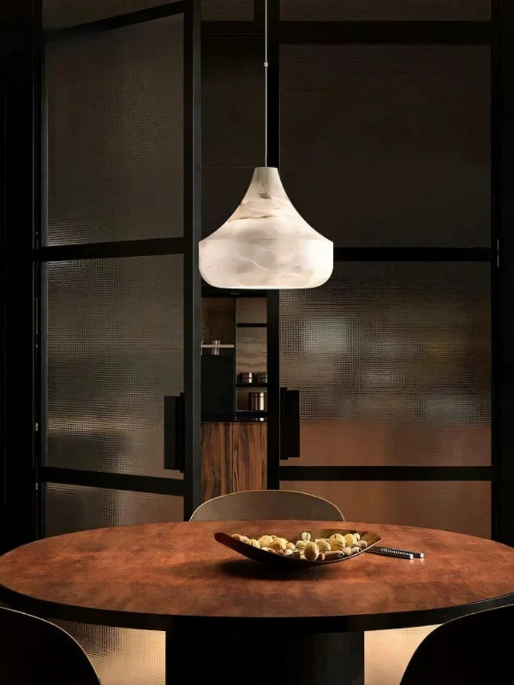 Designer Faux Marble Pendant Light - Modern Minimalist Single Ceiling Hanging Lamp Fixture for Bedroom, Living Room & Dining Area
