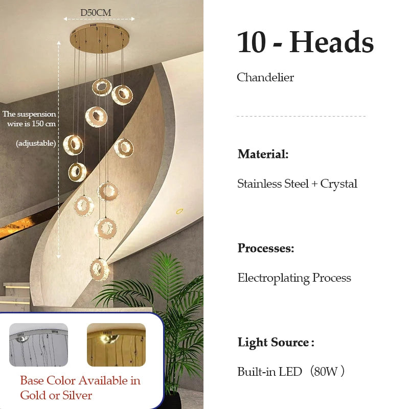2026 Modern LED Duplex Staircase Chandelier - Living Room Hanging Light
