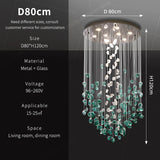 Dining Room Chandeliers Duplex Villa Hall Hanging Lamp Luxury Living Room High Ceiling Green Stone Glass LED Pendant Lights