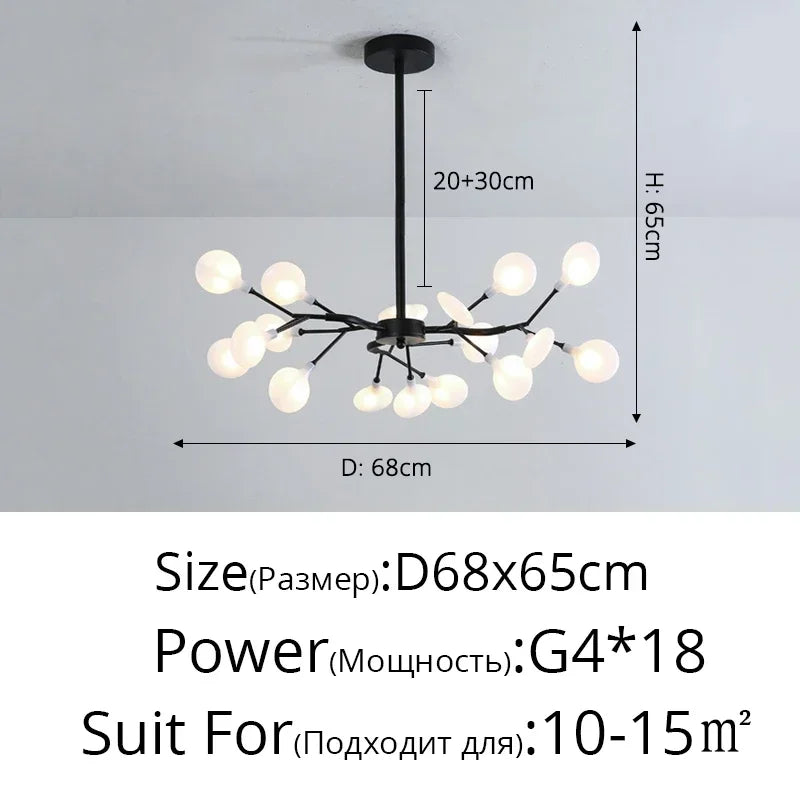 Modern Firefly Black Gold LED Chandelier for Living Room Lustre Bedroom Home Decor Indoor Light Minimalist Ceiling Pendant Lamp