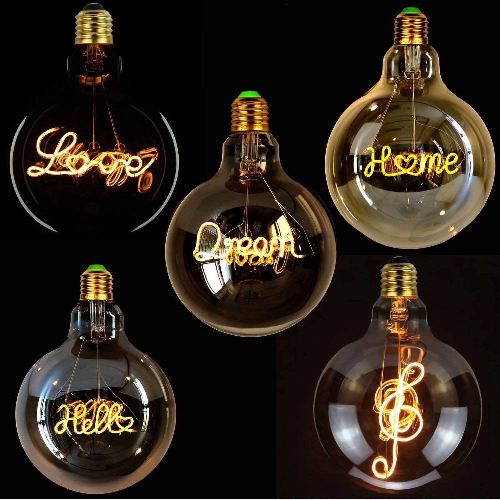 Vintage Led Bulb G125 Big Globe Alphabet Love Home Drem Hello 110V 220V E26 E27 Decorative Edison Bulb Pendant Bulb
