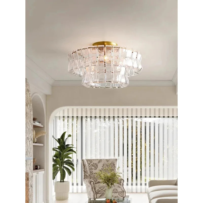 Gray Glass Ceiling Chandeliers 2025 Classic Round Hanging Lamps for Ceiling Home Decoration Lighting Gold Lustres Lamparas