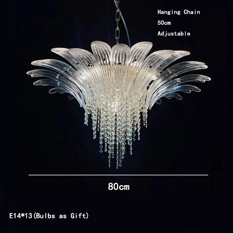Petal Glass Flower Pendant Ceiling Lamp Minimalist Art Crystal Fringe Lamp for Living Room Staircase Villa Foyer Decor Lamp