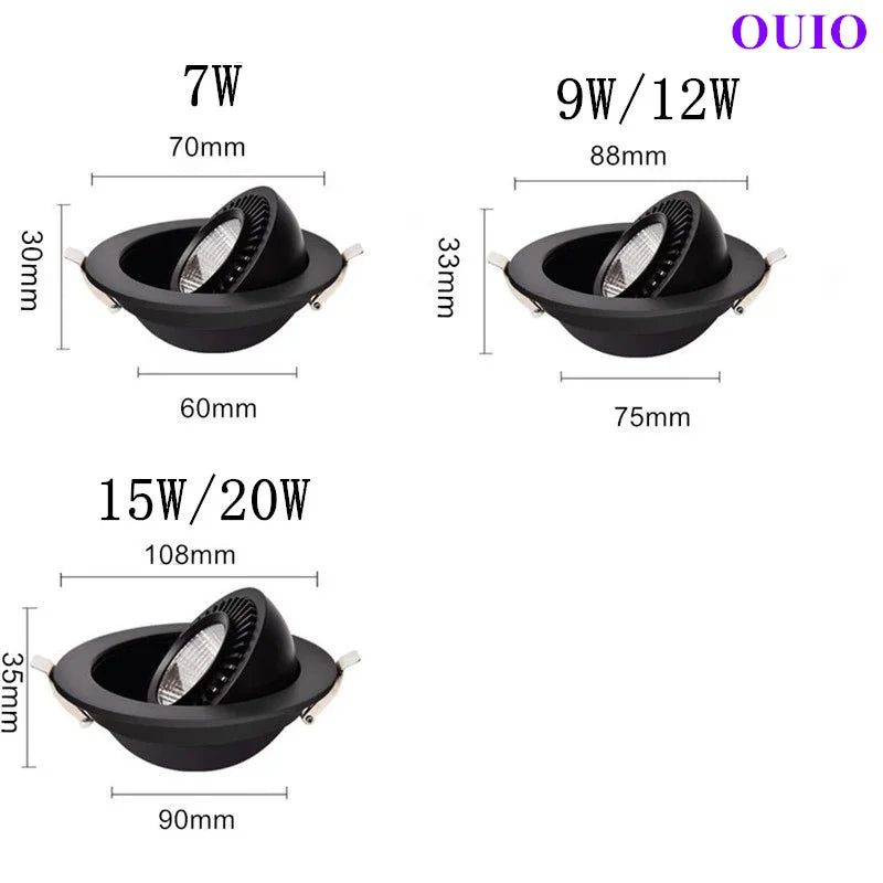 Rotatable Angle Dimmable Recessed  Adjustable LED Downlights 7W 9W 12W 15W 20W COB Ceiling Spot Lights AC90~260V Background Lamp