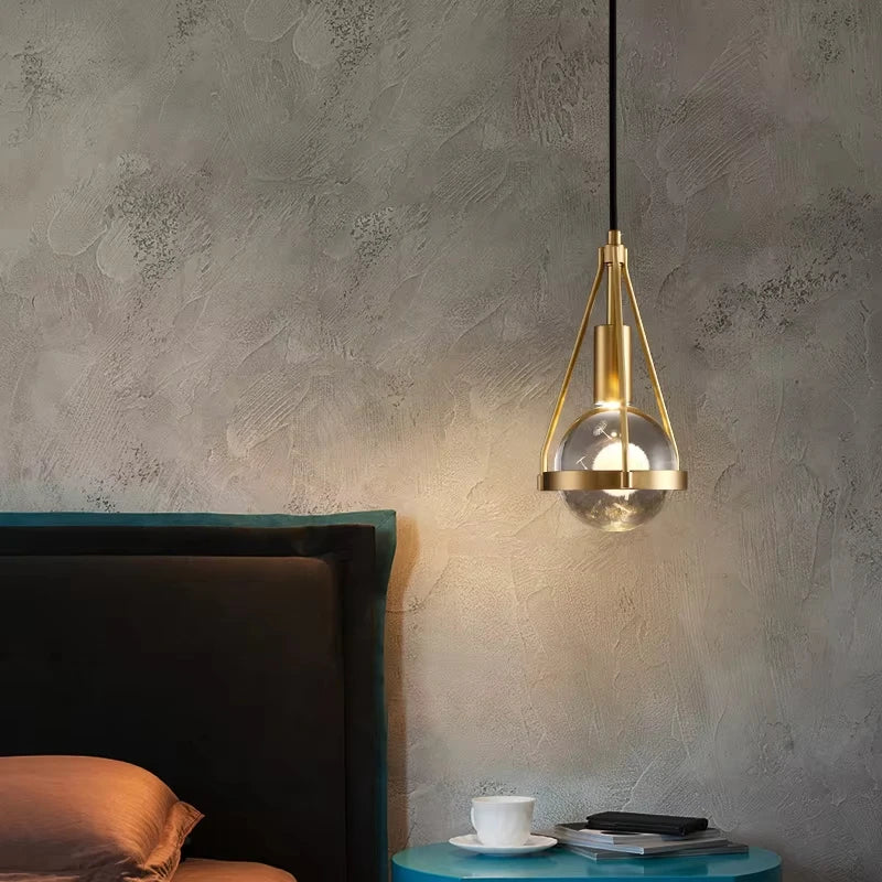Modern Luxury Copper Crystal Pendant Lights Restaurant Bar Dining Room Bedroom Bedside LED Hanging Lamp Home Lighting Luminaire