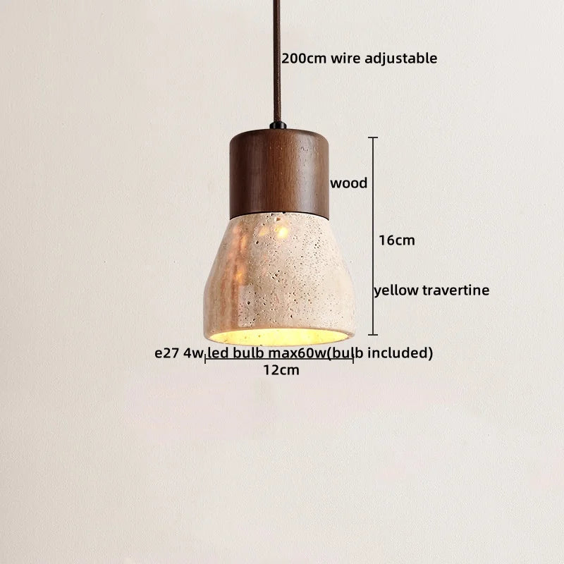 2026 New Cave Stone Pendant Light Bedroom Yellow Travertine LED Chandelier Living Dining Room Modern Hanging Lamp Decor Lighting