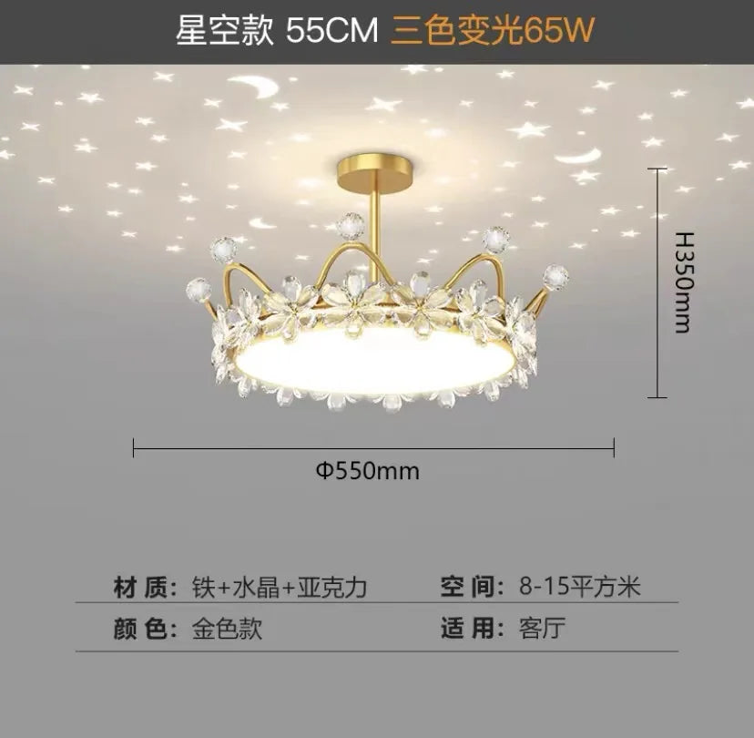 Crown Ceiling Lamp Star Light Children's Princess Room Crystal Flower Bedroom Light Light Luxury Lamp in the Living Room