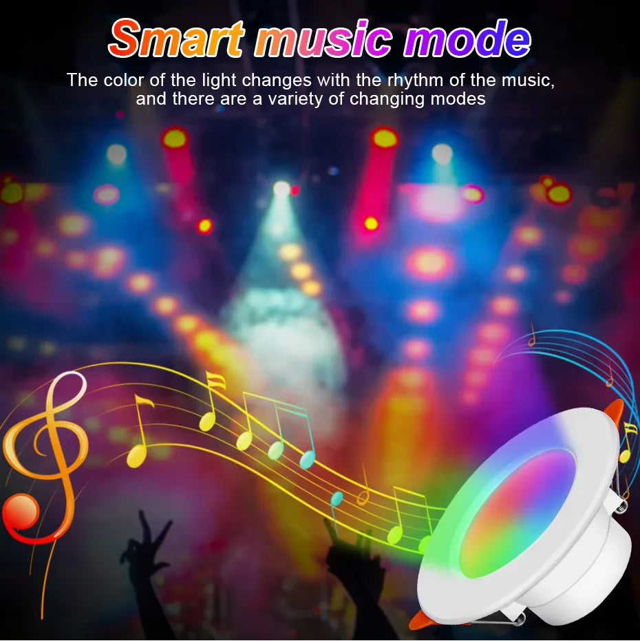 Tuya RGB Smart Bluetooth LED Ceiling Light AC85-265V 10W Recessed LED Downlight CCT Dimmable RGB Spotlight for Home Lighting