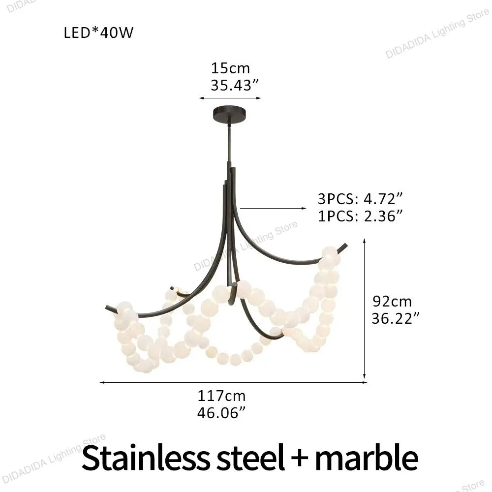 2026 New Black Branch Chandelier, Spanish Natural Marble Lustre, Dimmable Pendant Lamp for Villa, Stylish Light for Ceilings