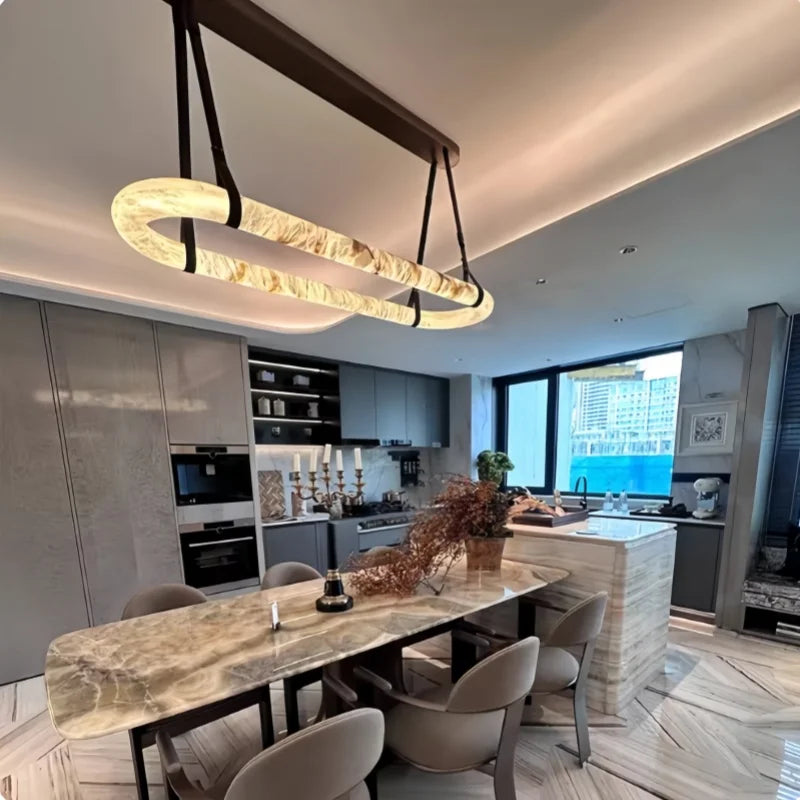 Marble Leather Mixed Design Dimmable Led 2026 Chandelier Lighting Lustre Suspension Luminaire For Dinning Room Art Hanging Lamp