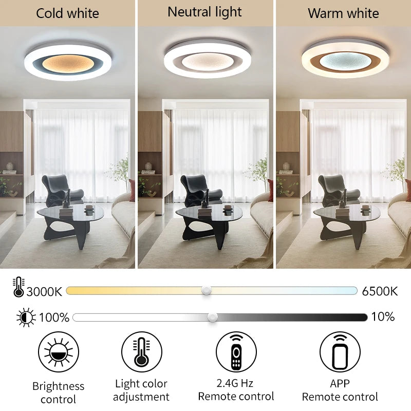 Modern Round Smart LED Flush Mount - 75W Dimmable Ceiling Light for Bedroom