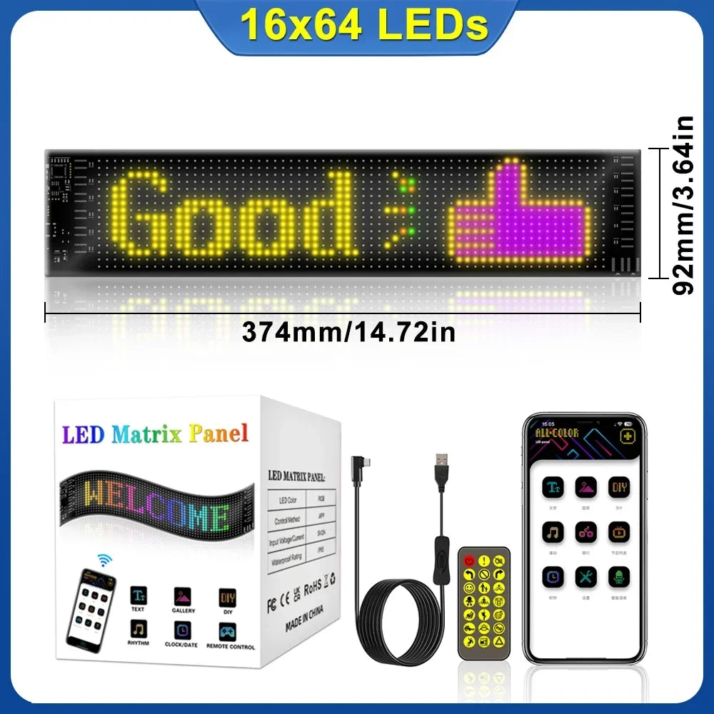 Smart Bluetooth APP LED Matrix Pixel Panel Programmable Flexible Scrolling LED Display Night Light for Car Store Hotel Bar