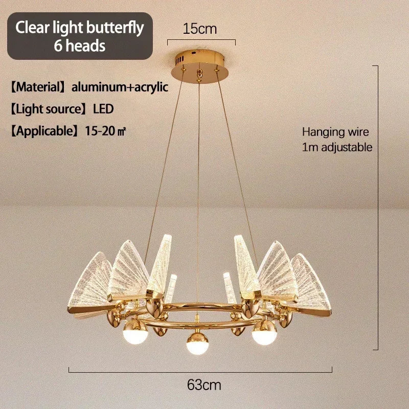 Nordic Creative Circular Butterfly Chandelier Bedroom Living Room Restaurant LED Pendant Lamps Modern Home Lighting Decoration