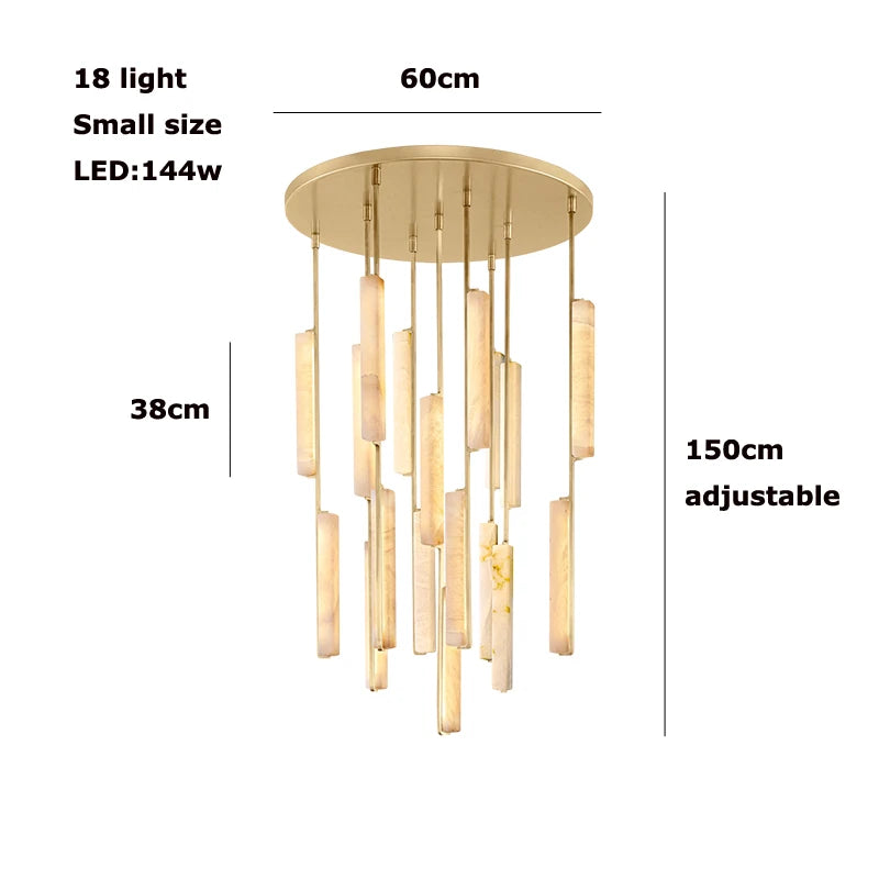 Luxury Spanish Marble Chandelier Brass Hanging Light 3 Color Dimmable Pendant Lamp for Villa Living Room Dining Area Hotel Lobby