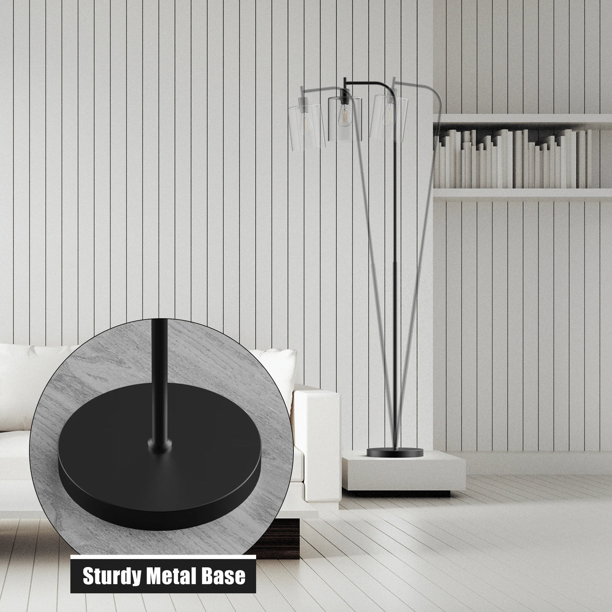 Modern Standing Tall Industrial Arched/Arc Floor Lamp with Glass Shade and 2 Bulbs Included