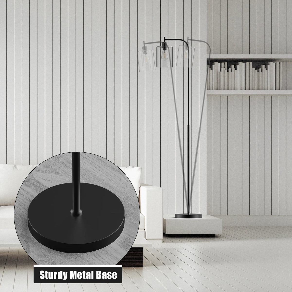 Modern Standing Tall Industrial Arched/Arc Floor Lamp with Glass Shade and 2 Bulbs Included