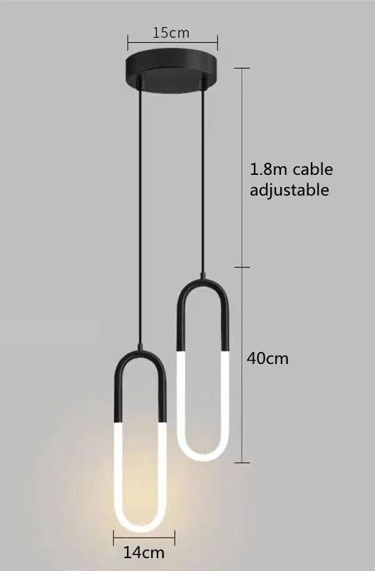 Brass U-Shaped Tube LED Pendant Light - Modern Long-Line Bedside Hanging Lamp