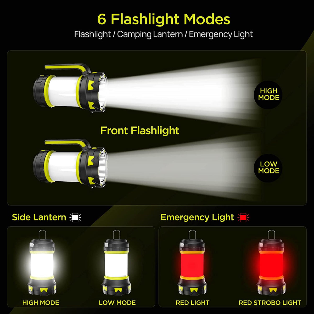 Camping Lantern Flashlight Rechargeable LED Bright Flashlight 3000mAh Power Bank Waterproof Emergency Flashlight Lantern USB