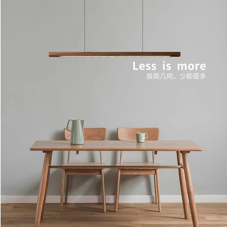 Nordic Wood Pendant Lights Modern Simple Walnut long Linear chandelier kitchen island office dining room bar hanging lamp LED