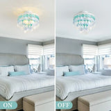 13.8" Natural Capiz Shell Chandelier 3 Light Mi Chandelier Boho Ceilg Light Entryway Light Fixture for Girls' Bedroom Hallway L