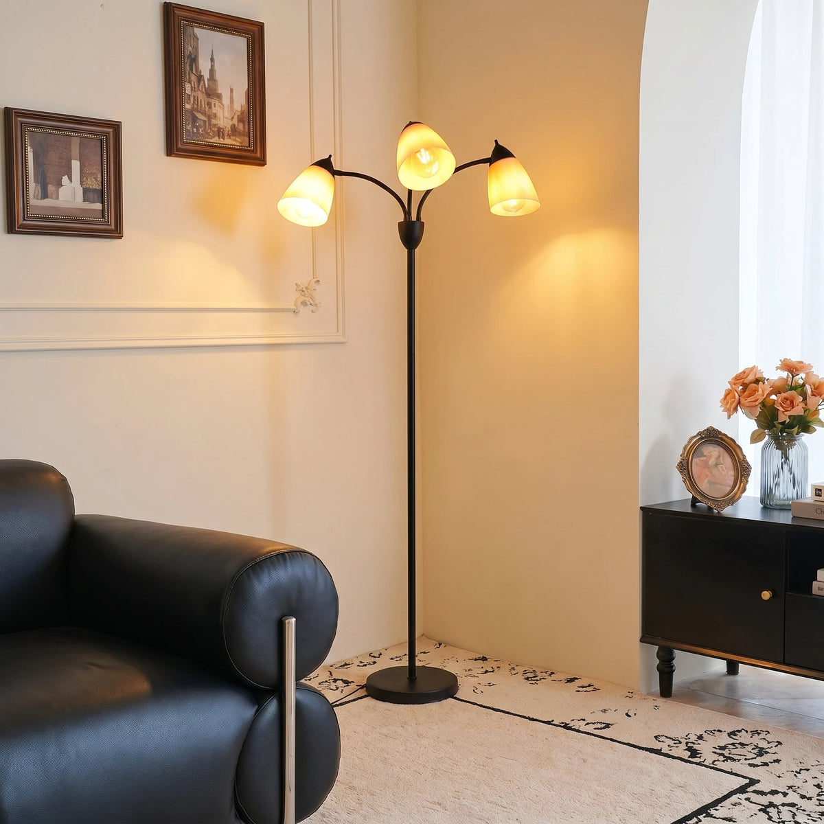 Modern Reading Floor Lamp, 3-Light Floor Lamp Black with Reading Lamp, Adjustable Flexible Tree Standing Lamp for Bedroom Study Room Office, Modern Multi Head Reading Floor Lights, E26 Base