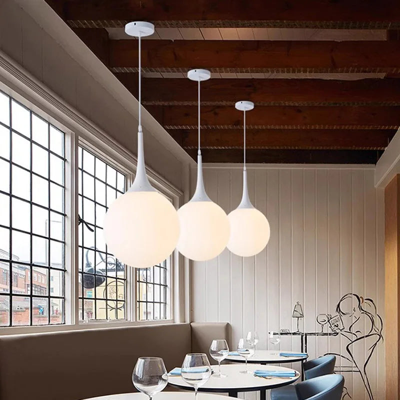 Nordic White Glass Ball Pendant Lights LED Loft Hanging Pendant Lamp for Living Room Lighting Home Black White Horn Fixtures