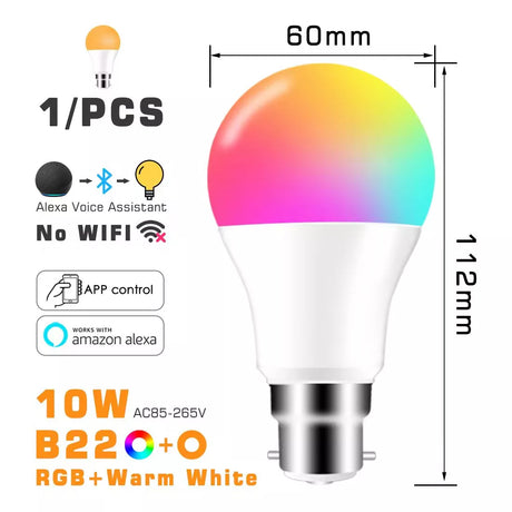 LED Smart Light Bulb, Color Changing Alexa Light, RGB Smart Lamp That Work With Alexa, E27 B22 Base,16 Million Colors, Dimmable