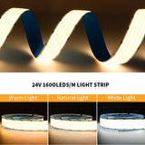 Ultra Bright COB LED Strip 1600LEDs/m 3000K 4000K 6500K High Density Flexible Dimmable Led Light 4300 lumen/m 30mm PCB DC24V 1-5