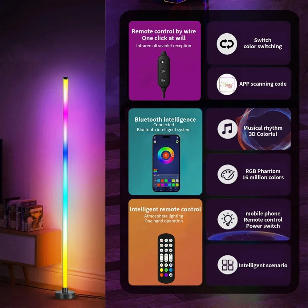 LED Floor Lamp RGB Remote & APP Control Music Sync Corner Lighting Timer Modern Mood Standing Lamp for Living Room Gaming