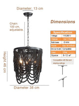 Vintage Black Pendant Chandelier Wood Beaded Antique Lighting Foyer Dining Nordic Chandelier Bedroom Pendant Kitchen Lamps