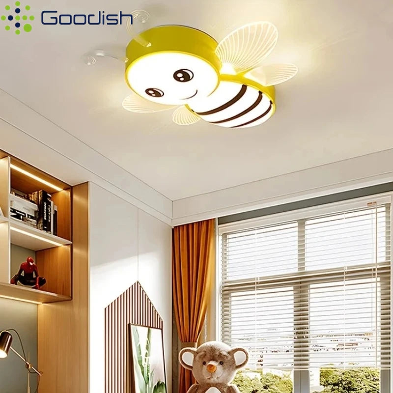 Modern Novelty Simplicity Cute Cartoon Bees LED Ceiling Lights Circlar Design Lamp for Chidren's Room Home Decoration Chandelier