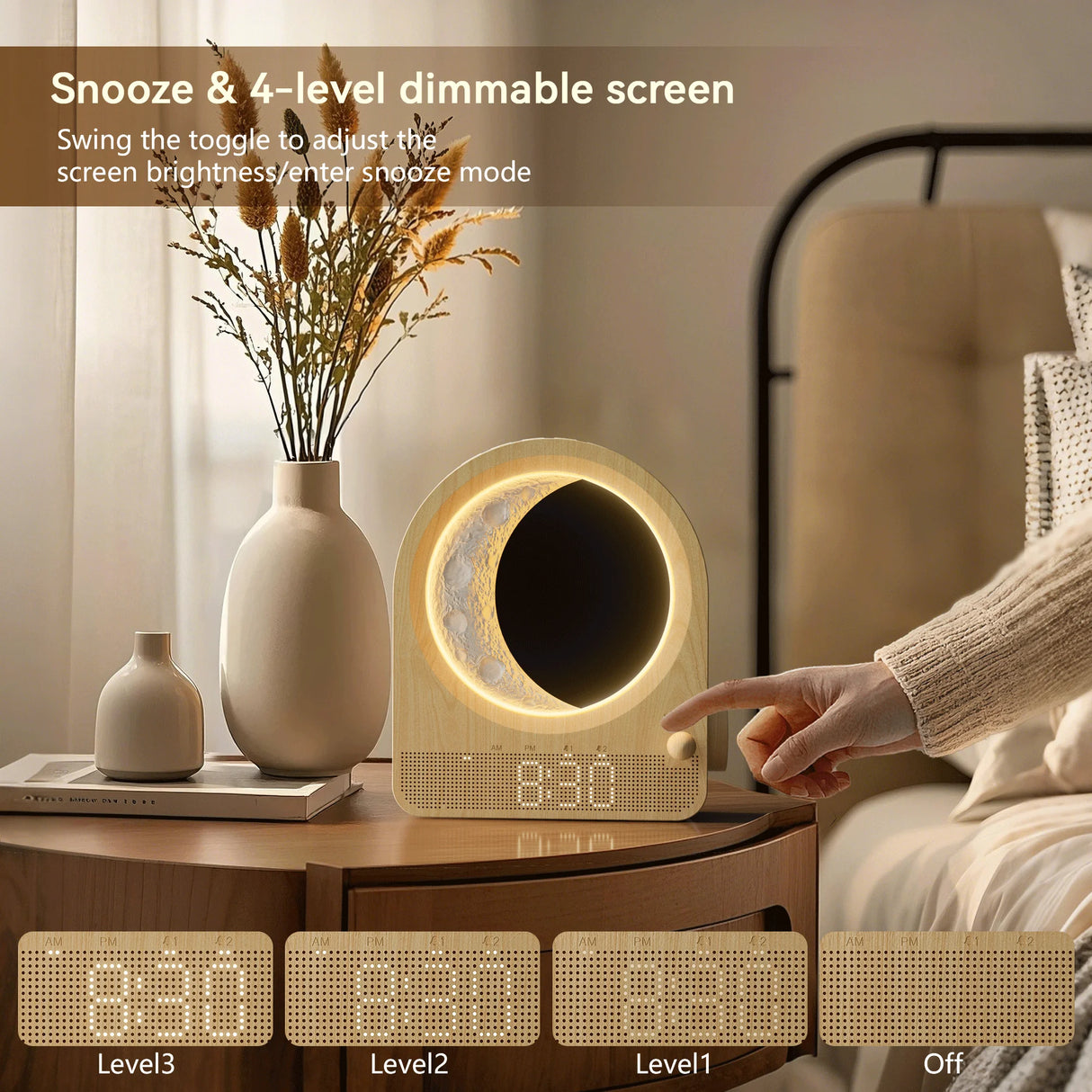 Sunrise Alarm Clocks for Bedrooms, Stepless Dimmable Moon Lamp Dual Alarm Clock with 12Levels Volume for Heavy Sleepers, 10 Natu
