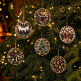 6Pcs Wooden Christmas Decoration DIY Pearl Art Kits for Adults, Xmas Tree Crafts Hanging Ornament Kit with Beads, Gems & Twine