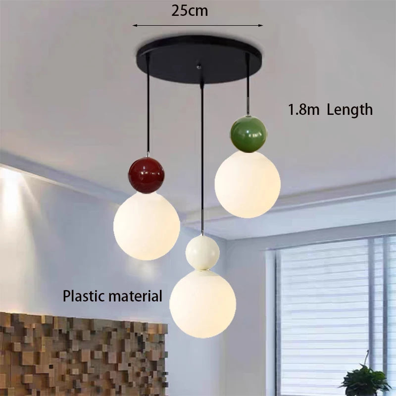 Modern Color Round Ball Long-Line Bedroom Single-Head Pendant Lamp With Glass And Injection-Molded Cover For Dining Room E27