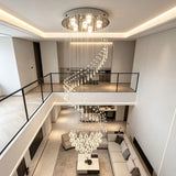 Luxury Vertical Crystal Ball Raindrop Chandelier Polished Stainless Steel Ceiling Plate Long Suspension Light For Stairwell Loft