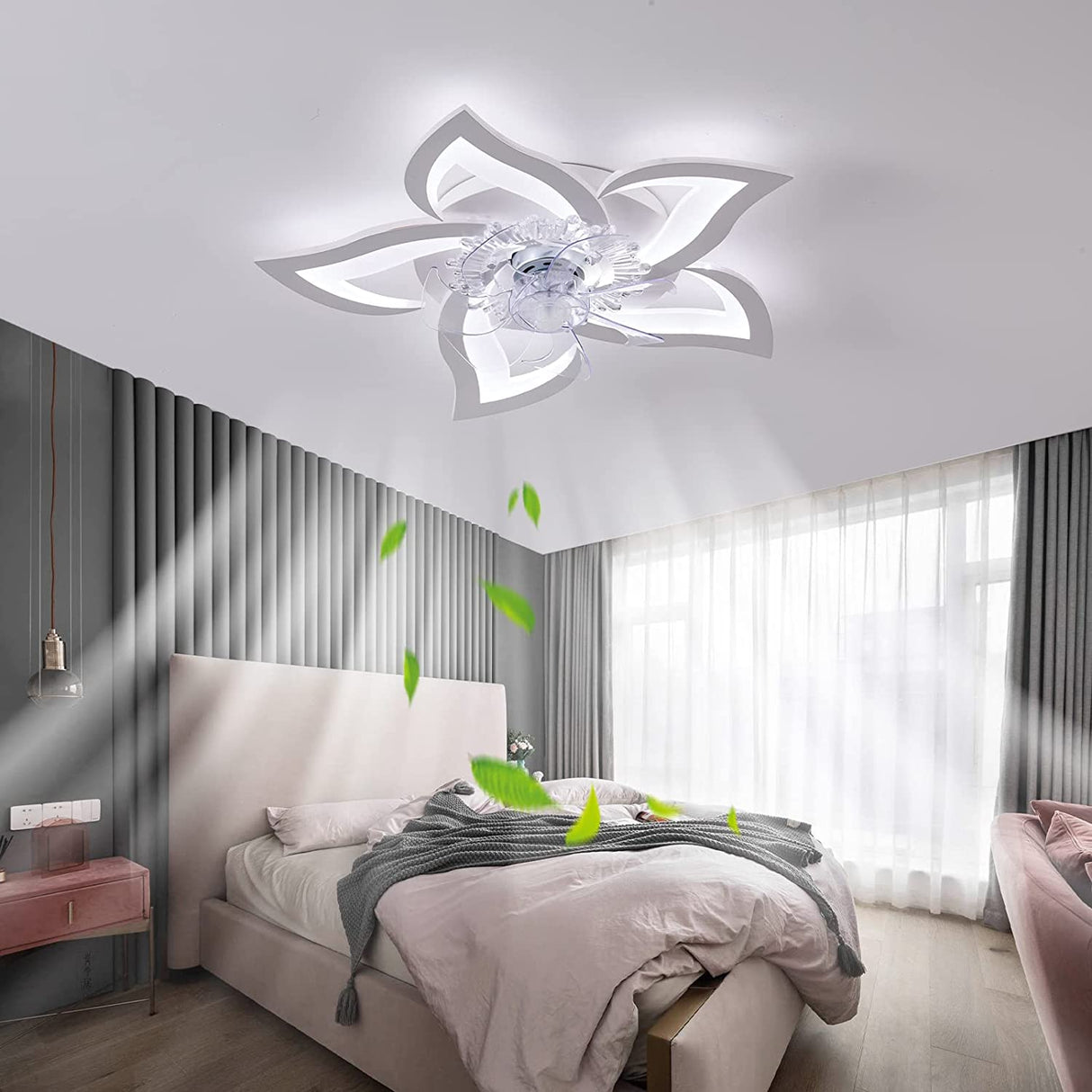 Ceiling Fan with Lights LED Fan Lamp Flower Shape Bedroom Ceiling Lamp Remote Control Dimmable Home ventilador de teto