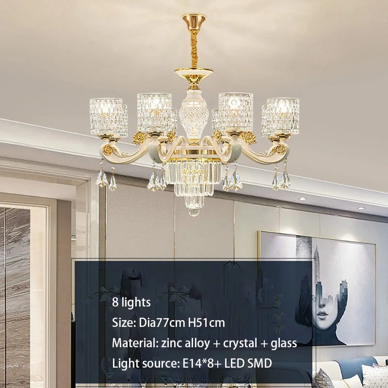2025 New European Style Crystal Living Room Ceiling Chandelier Modern Light Luxury High-class Dining Room Pendant Lustre Fixture