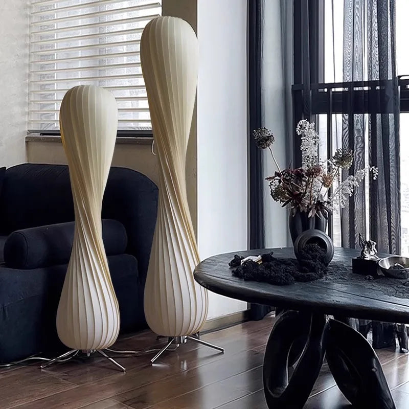 Light Luxury Wooden Curved Shade Floor Lamp Modern Standing Lamp for Living Room Bedroom Entryway Home Interior Decor Lighting