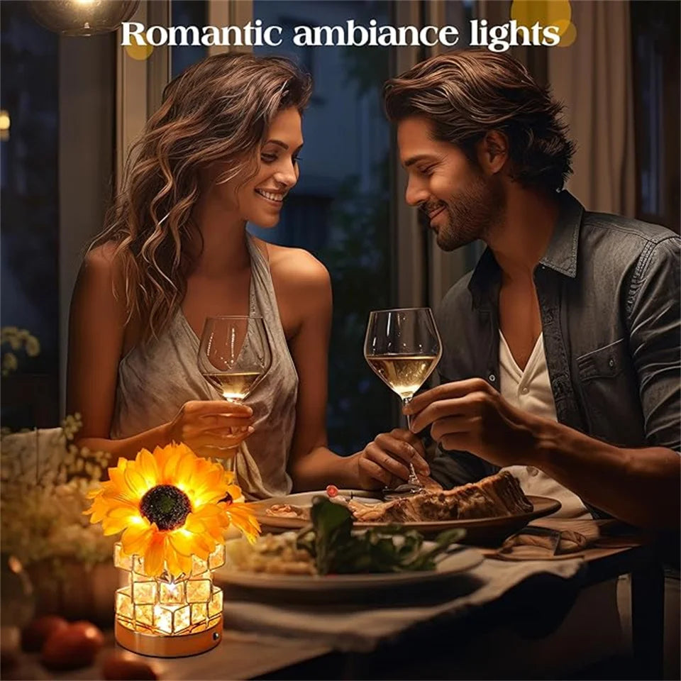 LED Crystal Sunflower Table Lamp - 3 Colors Dimmable Magic Cube Light