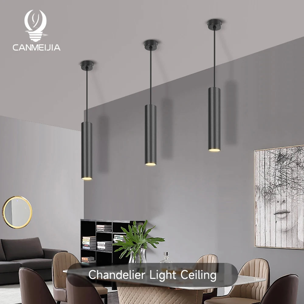 Black LED Pendant Lights GU10 Room Decor Retro Living Room Chandelier Hanging Fixture for Kitchen Table Bedroom Dining Room