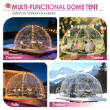 12FT Outdoor Dome Tent Waterproof PVC Clear Cover LED Lights Window 6-10 Person Camping Backyard Patio Party Custom