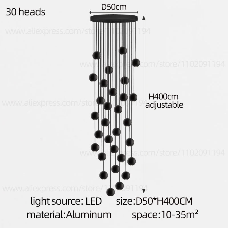 Orb Chandelier Interior Lighting Decorative Lamps Black Circular Penthouse Designer Living Room Pendant Stairwell Chandelier