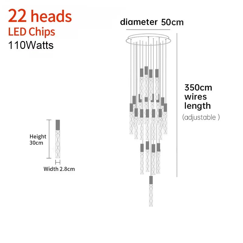 Luxury K9 Crystal LED Pendant Light - Customizable Duplex Staircase Hanging Chandelier Lamp for Living Room, Bedroom, Hotel & Shop