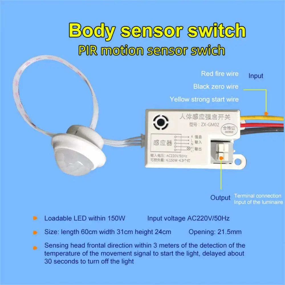 Time Delay Adjustable 110V-220V Highly Sensitive Auto ON/OFF PIR Infrared Motion Sensor Switch Mode Detector Light Switch