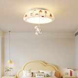 Cartoon Bear Horse Rabbit Ceiling Lamps for Children's Room Bedroom Nursery School Boy Girl Pink Blue Fabric Chandelier Light