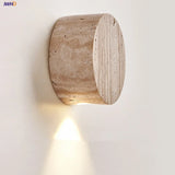 IWHD Home Decor LED Wall Light Fixture Coffee Corridor Living Room Nordic Modern Column Yellow Travertine Stone Wall Lamp Sconce