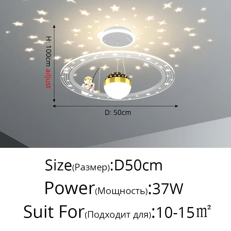 Children's Room Light Creative Space Astronaut Room Pendant Light Cartoon Starry Sky Eye Protection Light Dimmable with Remote