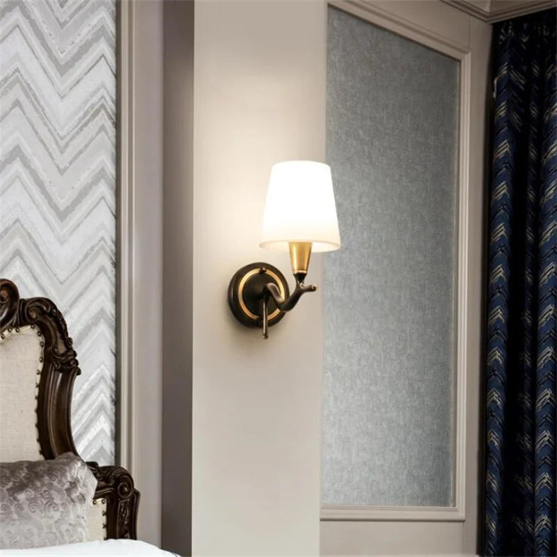 American Modern Style Wall Lamp Interior Lighting Fixtures Indoor Aisle Lamp All Bronze Antlers Decorative Lights For Bedroom