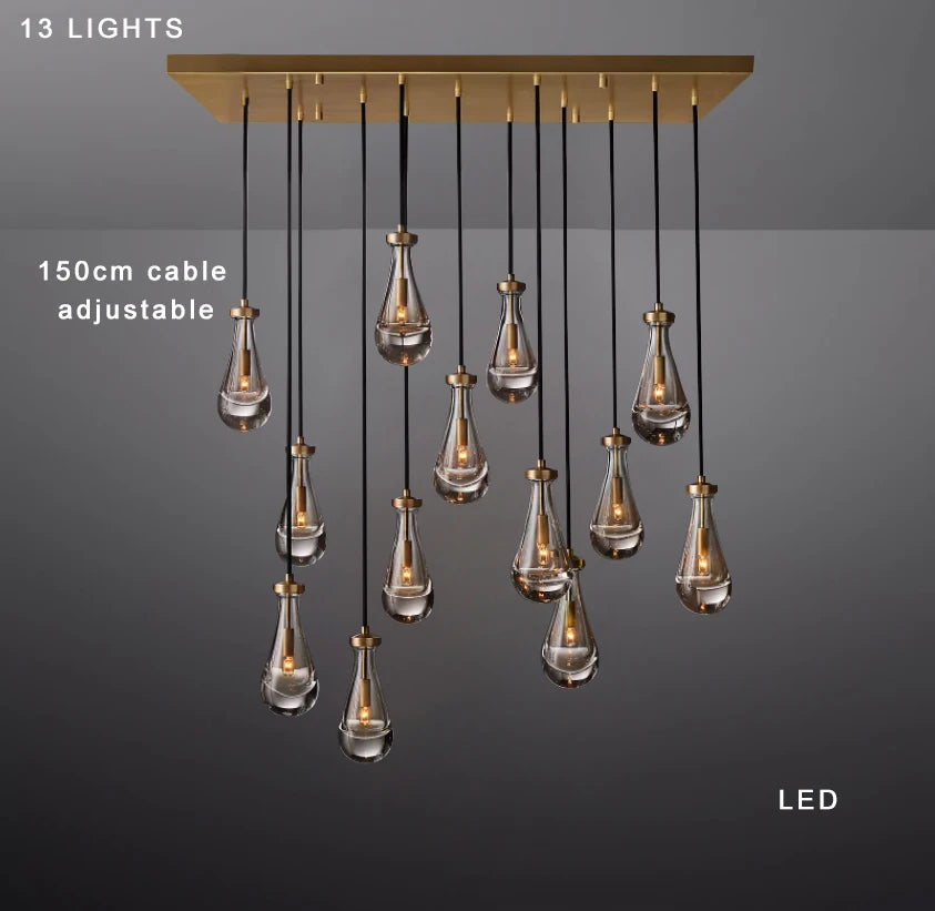 Modern Raindrop Pendant Light Lamp Luxury Round Brass High Ceiling Glass Lampshape Chandelier For Living Room Dining Room Stairs